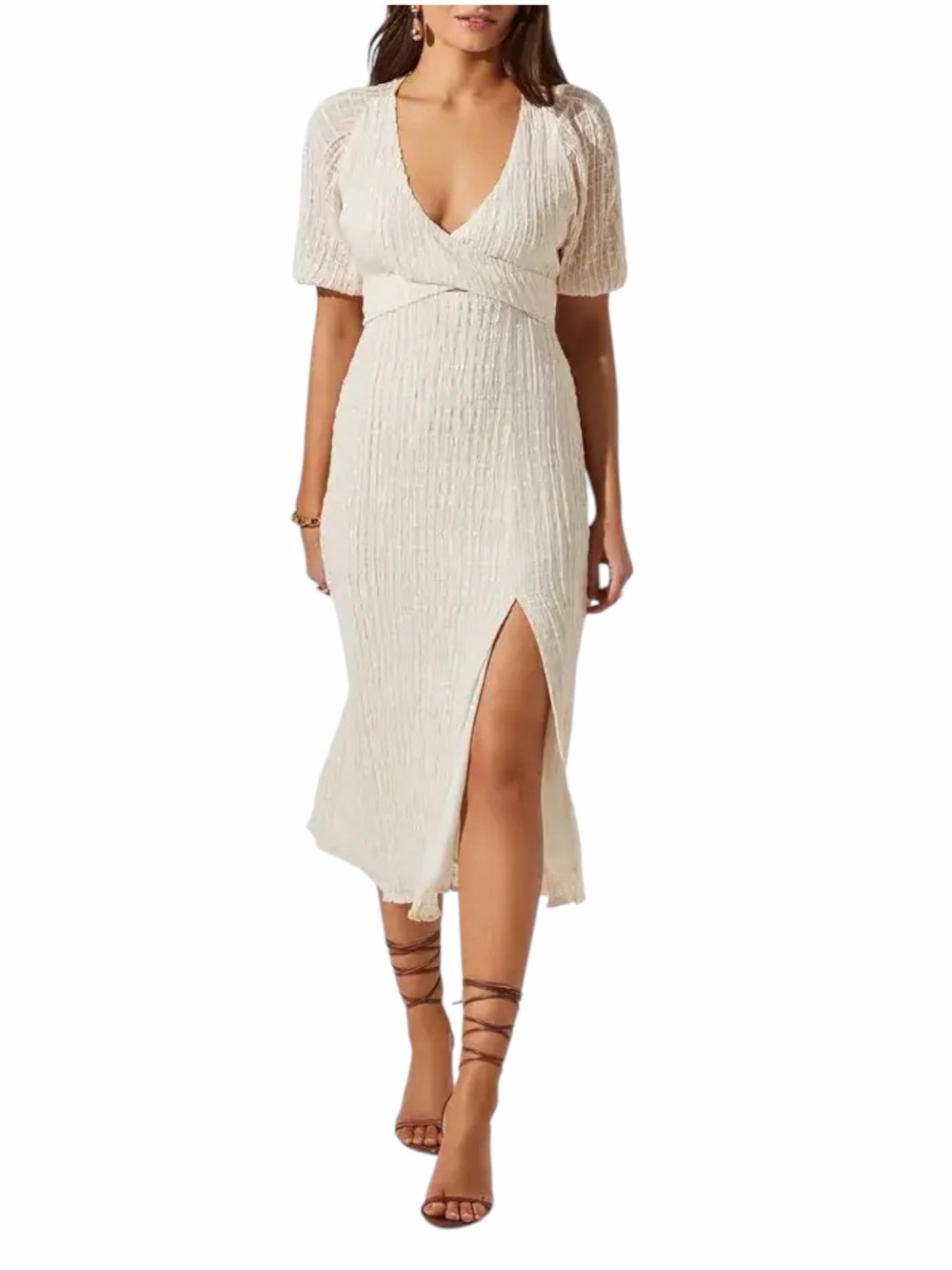 NWT ASTR The Label Crossover Bust Midi Dress in Cream Color Size Small